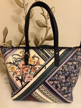 Tory Burch Multicolor Floral & Stripe Patchwork Tote/Shoulder Bag